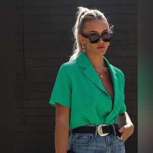 VICI bubble textured button down top